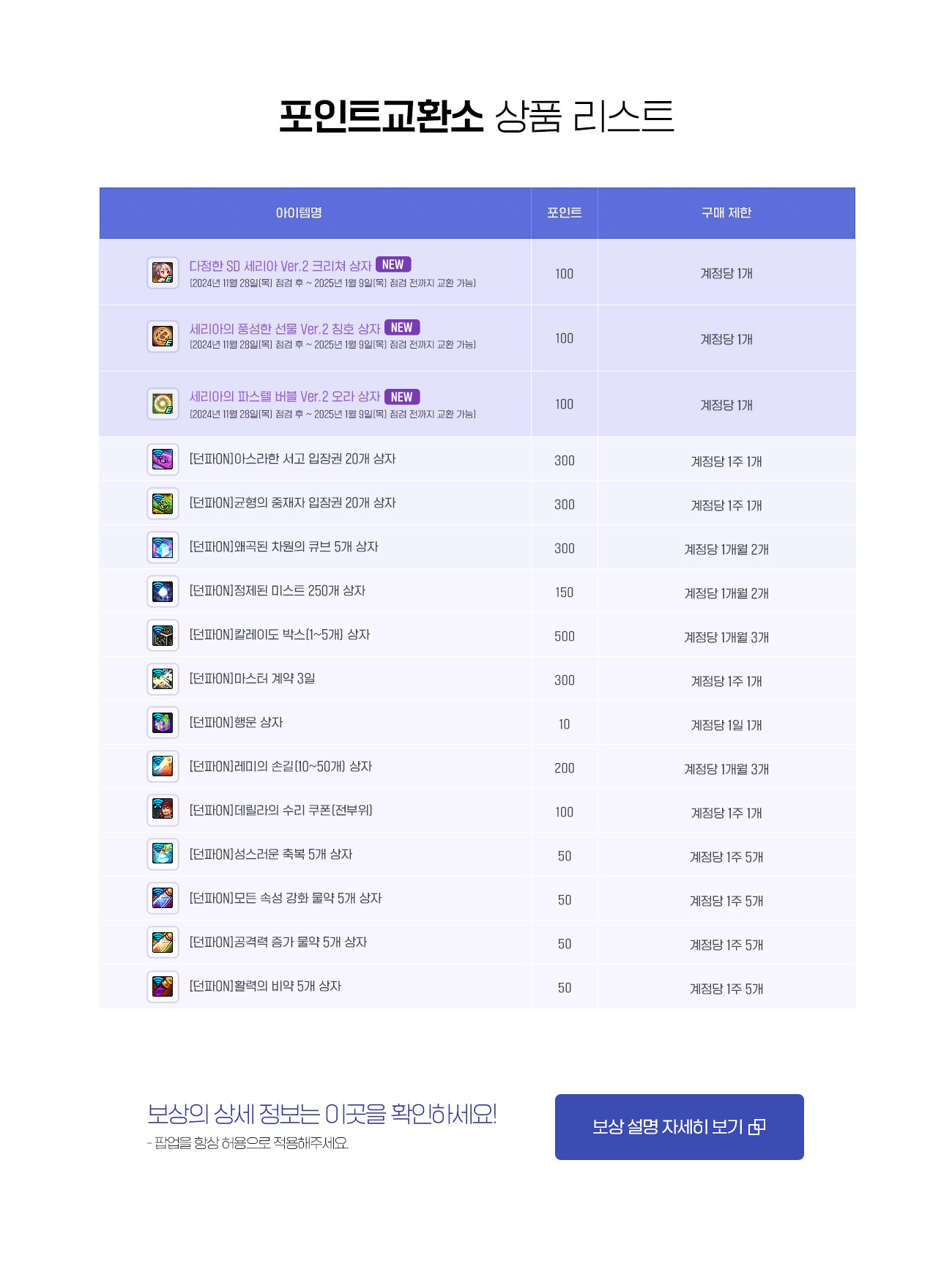 포인트교환소 상품 리스트